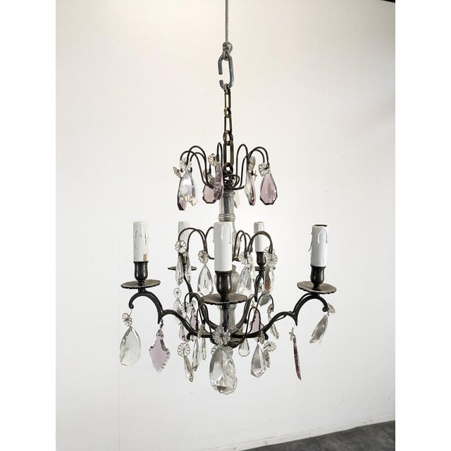 Six-Light Chandeliers with Polychrome Crystal Drops, Set of 2 For Sale - Image 11 of 18