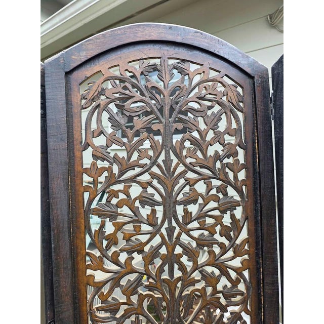 Material Wood Decor Style Bohemian Intricate tree-of-life and leaf motif screens were hand-carved by woodworking...