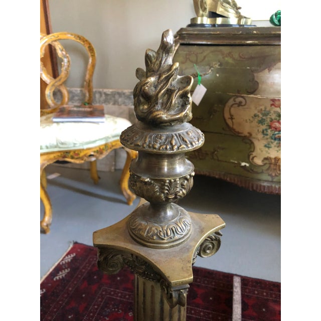 1900 - 1909 1900 Neoclassical Brass Pillar Fireplace Andirons - a Pair For Sale - Image 5 of 13