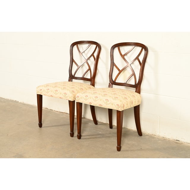 A gorgeous pair of Federal or Hepplewhite style side chairs or dining chairs In the manner of Kindel Furniture USA, Circa...