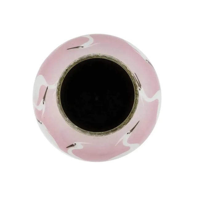 Late 19th Century Late 19th Century Japanese Meiji Era Wireless Cloisonne Pink Crane Enamel Vase For Sale - Image 5 of 6