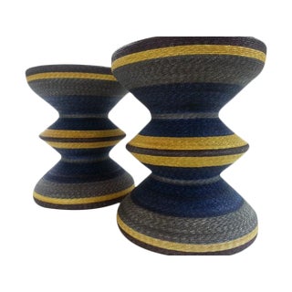 Aleman Moore Hand Sewn Straw Tables - A Pair For Sale