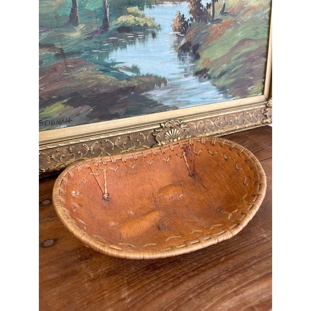 Wood Vintage Likely Native American Birch Bark and Sweetgrass Hand-Sewn Bowl For Sale - Image 7 of 9