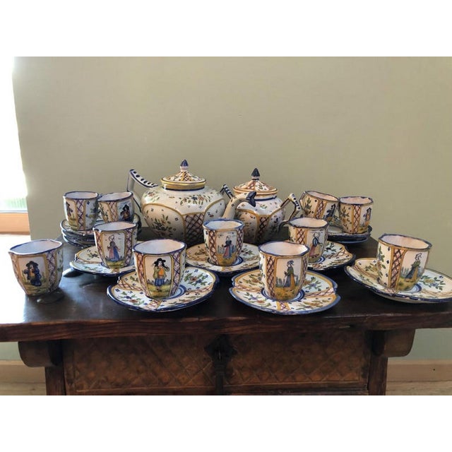 Antique Coffee Set from Henriot Quimper Faience, 1890s-1910s, Set of 24 For Sale - Image 5 of 18