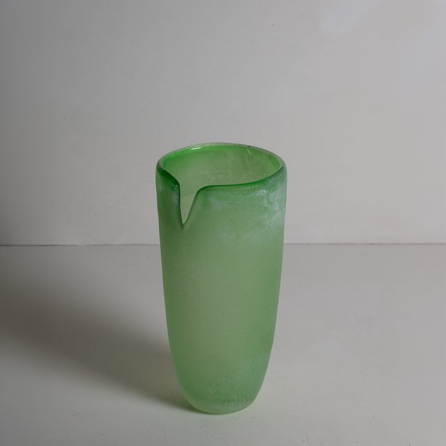 Bottle Green Lilypad Scavo Art Glass Vase For Sale - Image 8 of 8