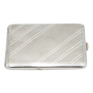 Rectangular Silver Cigarette Case with Diagonal Patterns For Sale