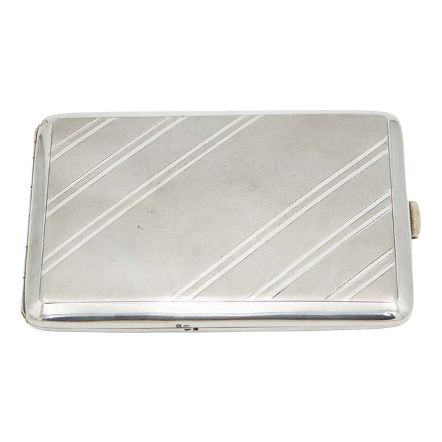 Rectangular Silver Cigarette Case with Diagonal Patterns For Sale