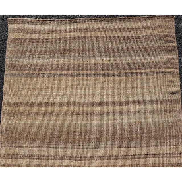 Vintage Turkish Kilim Runner With Warm Beige and Soft Brown Striped Design For Sale - Image 4 of 10