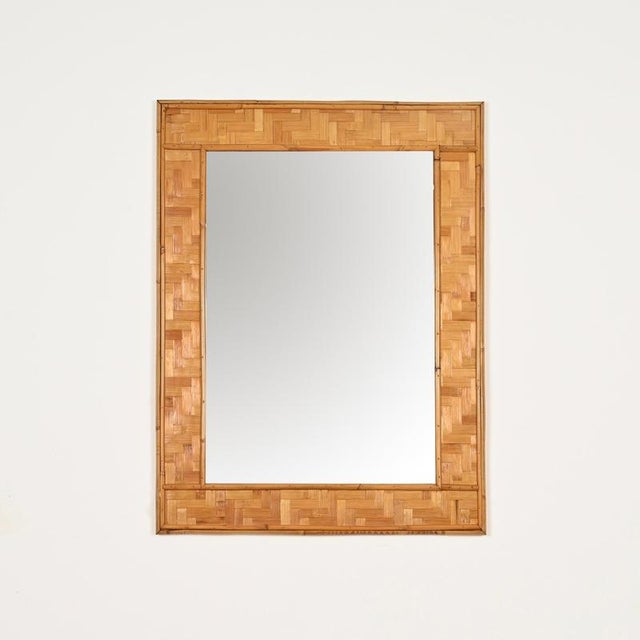 Large French Riviera Rectangular Mirror in Bamboo and Woven Rattan, Italy, 1960s For Sale - Image 10 of 13