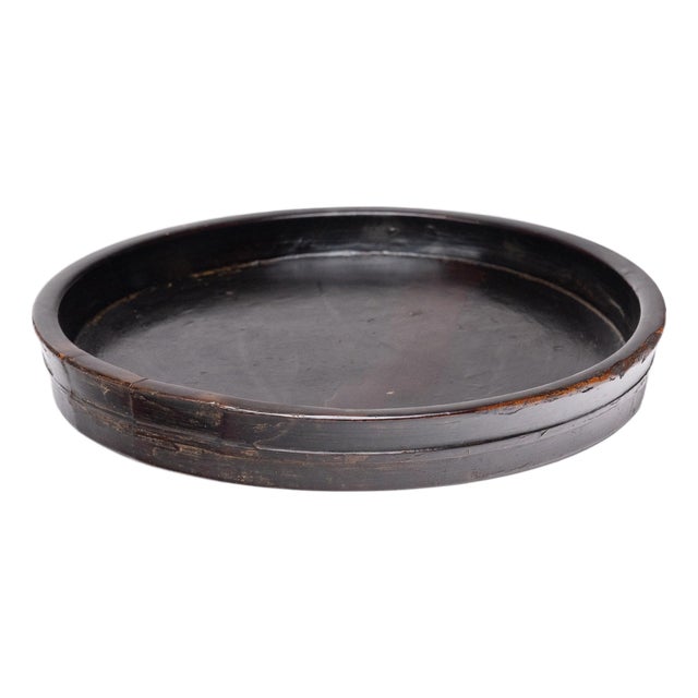 Antique Chinese Black Lacquer Eclipse Tray For Sale
