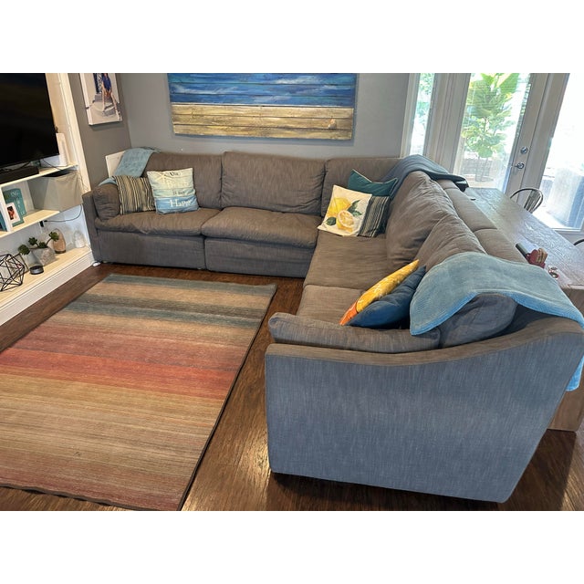 Contemporary Restoration Hardware Cloud Slope Arm Modular Sectional in Gray Linen For Sale - Image 3 of 11