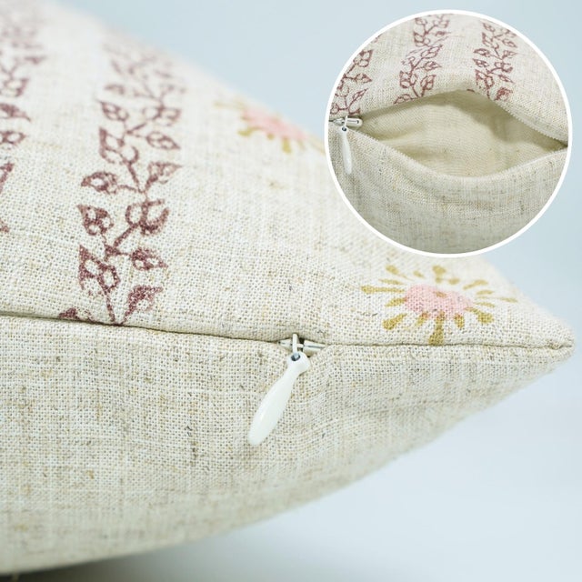 Not Yet Made - Made To Order Fabdivine Artisan Block Printed Viscose Linen Pillow Cover 14x36 – Happy Bloom Decorative Lumbar Case For Sale - Image 5 of 9