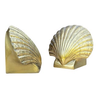 Brass Shell Bookends -A Pair For Sale