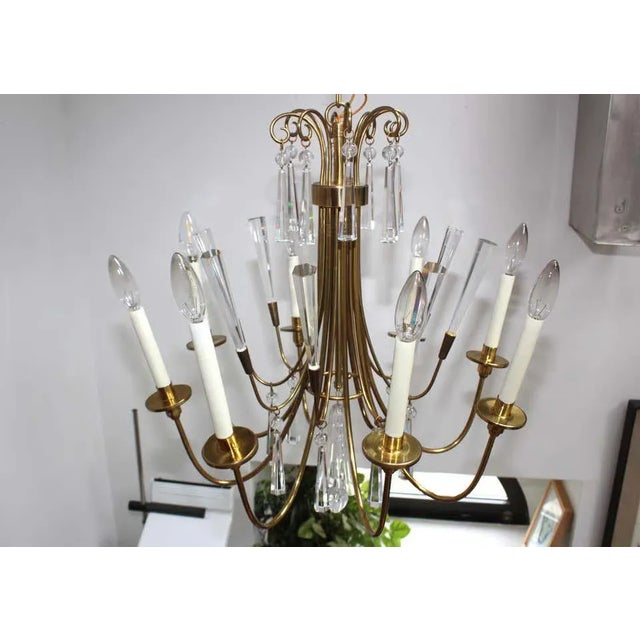 Tommi Parzinger Style Brass and Crystal Chandelier For Sale - Image 11 of 13