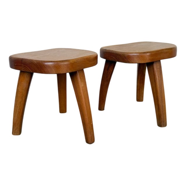 Oak Stools by Henri Bataille, 1950s, Set of 2 For Sale