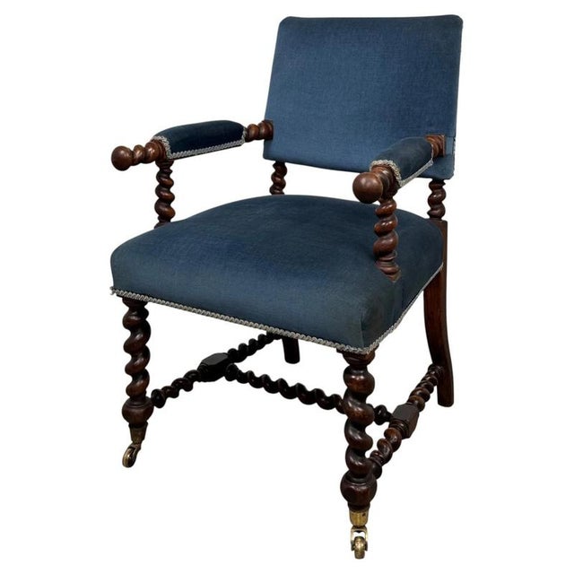 Antique English Victorian Carved Oak Barley Twist Armchair For Sale - Image 14 of 14