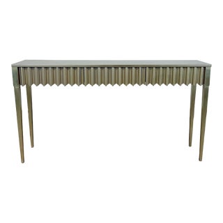 Baker Modern Fluted Champagne Silver Finished Wood Reese Console Table For Sale