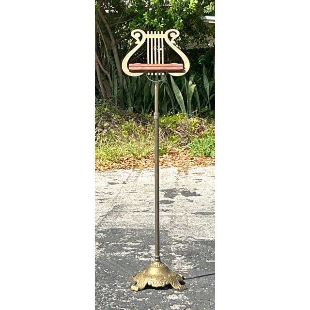 Vintage Regency Brass Lyre Music Stand For Sale - Image 9 of 10