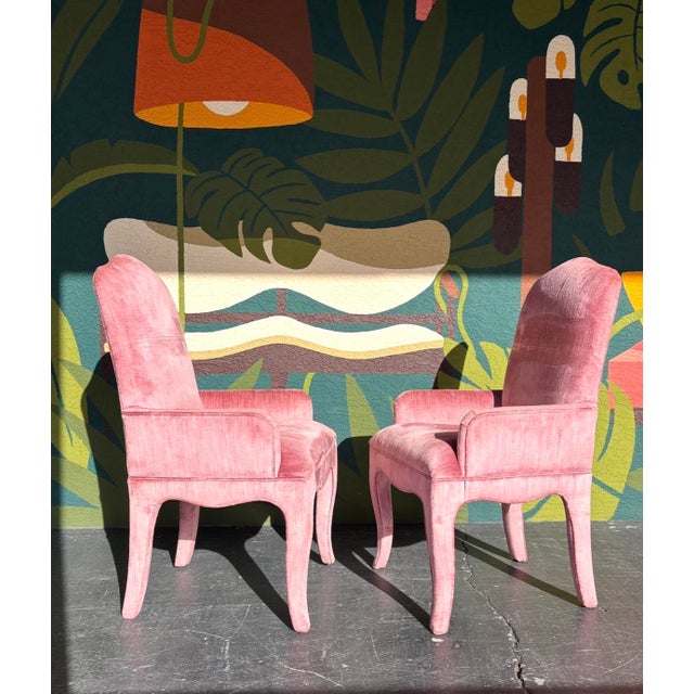 Hollywood Regency Hollywood Regency Pink Velvet Accent Chair Pair For Sale - Image 3 of 11