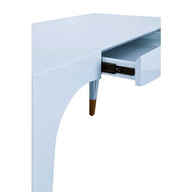Metal Matthew Izzo Home Mandi Glossy Light Blue One Drawer Desk With Brass Foot Caps For Sale - Image 7 of 8