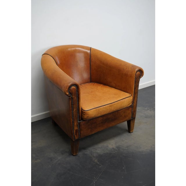 Vintage Dutch Cognac Colored Leather Club Chair For Sale - Image 5 of 14