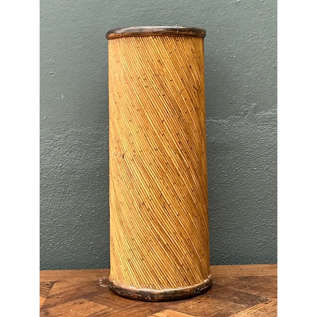 Vintage Reed and Wood Cylinder Pedestal For Sale - Image 9 of 17