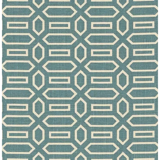 Schumacher X Veere Grenney Pavillion Fabric in Peacock Blue For Sale