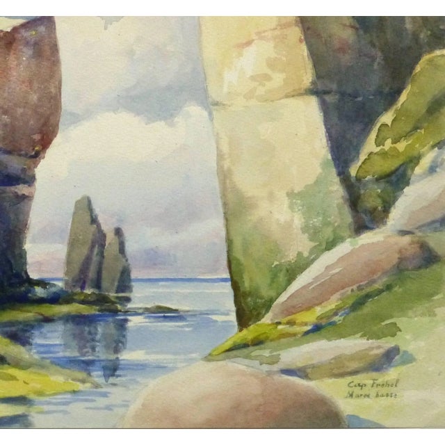 Mesmerizing watercolor of towering rock formations along Cape Fréhel in Brittany, France by S. Lefevre Goux, circa 1920. A...