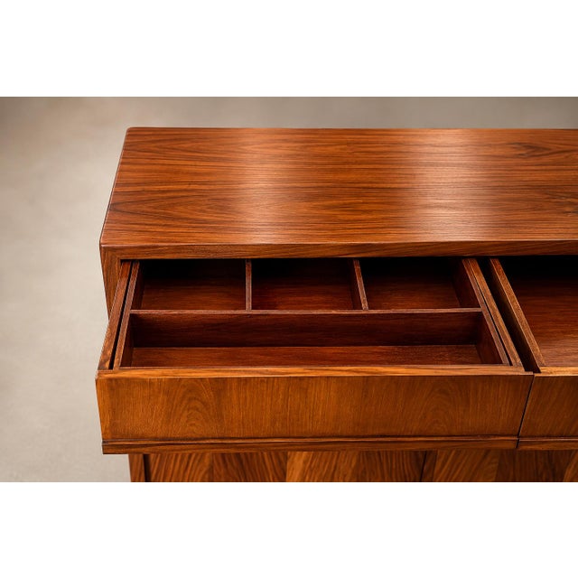 Brazilian Modern Four-Door, Four-Drawer Caviúna Credenza With Drop-Front Bar, 1950s, Brazil For Sale - Image 9 of 18
