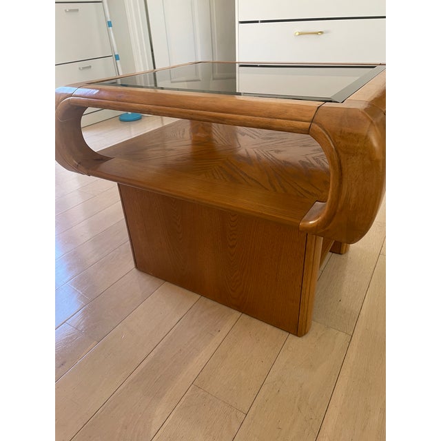 Wood Side Table -1970s California Modern Sculptural Oak Side Table With Smoked Glass Top For Sale - Image 7 of 8