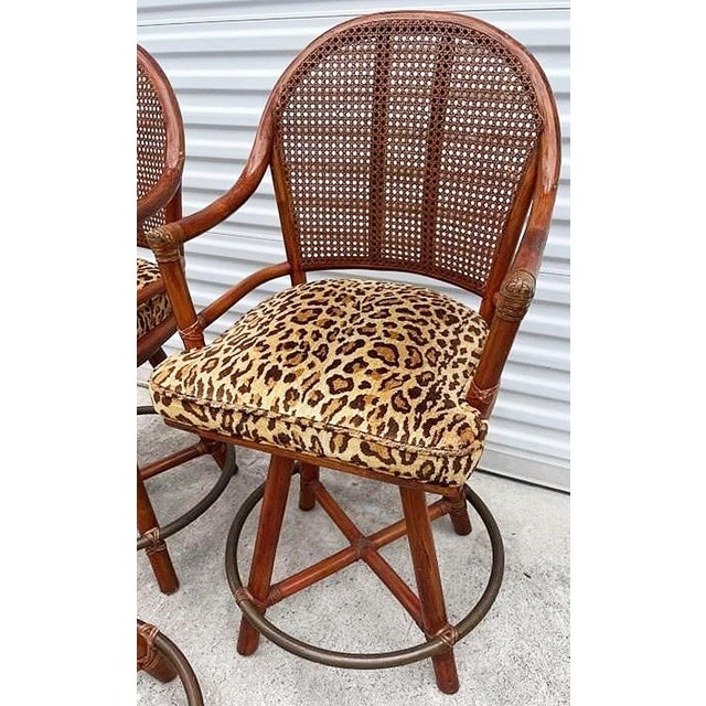 1980s 1980s McGuire Rattan and Caned Bar Stools, a Pair & a Perch Stool For Sale - Image 5 of 12