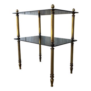 Early 20th Hollywood Regency Bronze Cocktail Table with Smoked Glass For Sale
