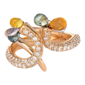 Giovanni Ferraris Pave Diamond Ring Rainbow Sapphires 18k Rose Gold Estate size 6.5