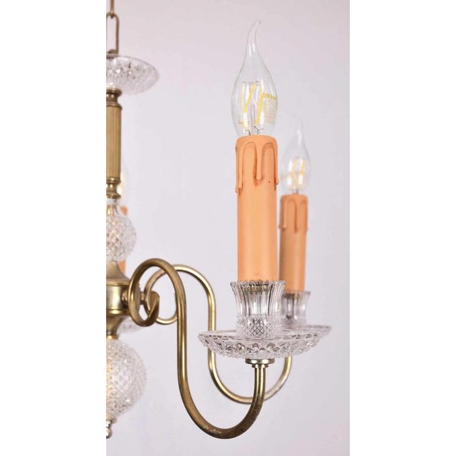Vintage Five-Arm Chandelier in Brass and Glass For Sale - Image 3 of 5