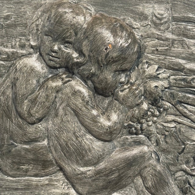 Sculpture Materials Vintage Figural Bas-Relief Wall Plaque With Children and Grapes For Sale - Image 7 of 12