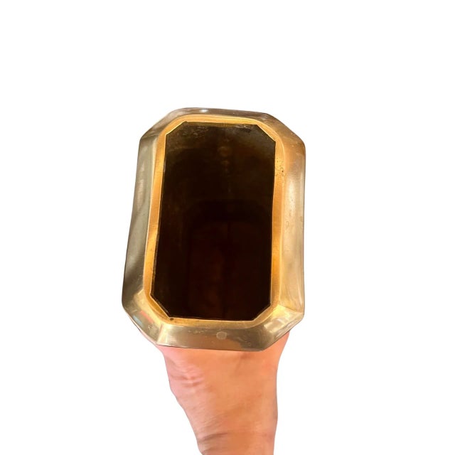 Contemporary Vintage Nate Berkus Octagonal Metal Goldtone Vase For Sale - Image 3 of 5