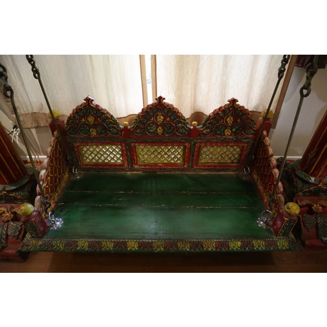 Monumental Hand Carved Indian Polychrome Jhula (Swing) For Sale - Image 11 of 14