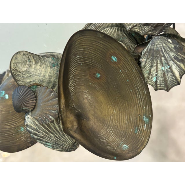 Vintage Coastal Palm Beach Style / Dresden Style Patinated Brass Seashell Mirror For Sale In Little Rock - Image 6 of 13