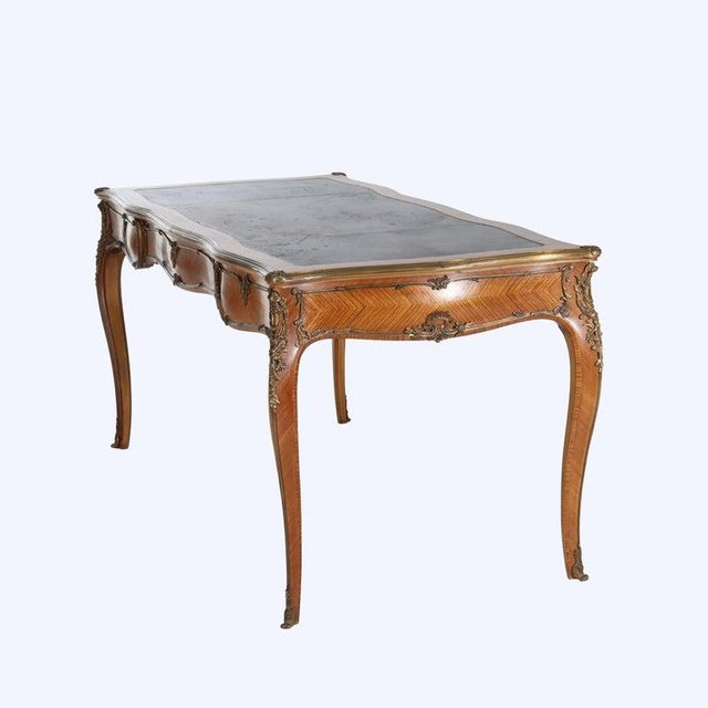 Antique French Louis XV Bureau Plat Rosewood Inlaid Attributed to François Linke 19th C For Sale - Image 11 of 17