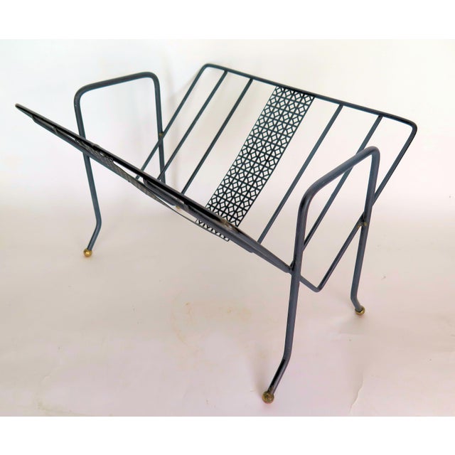 1950s Wrought Iron and Screen Mategot Style Magazine Rack For Sale - Image 5 of 5