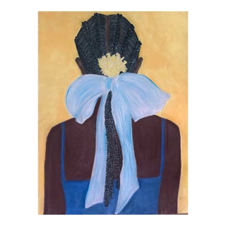 “Lady With the Bow” Original Folk Art Portrait Painting For Sale