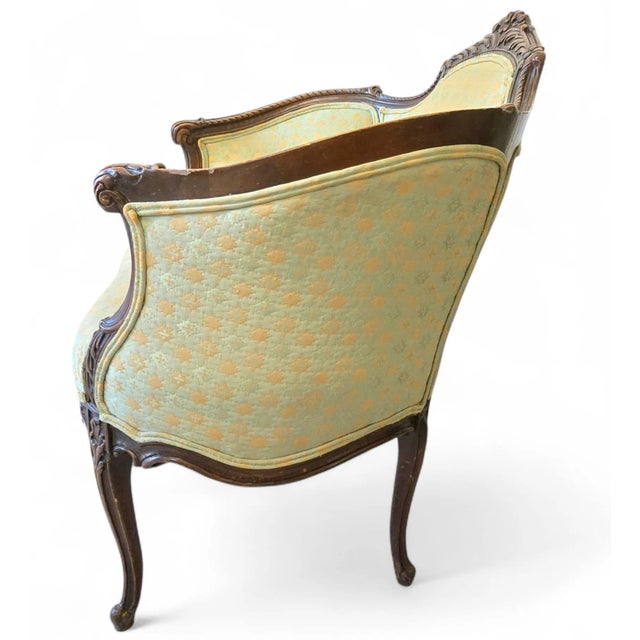 French Antique Louis XV Style Bergère Barrel-Back Silhouette Armchair – Rococo Revival, Late 1800s For Sale - Image 3 of 18