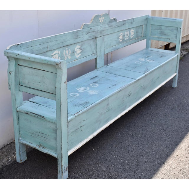 Painted Pine Storage Bench or Settle, Hungary, Circa 1890 For Sale - Image 4 of 12
