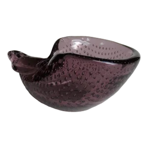 C.1960's Italian Hand Blown Alfredo Barbini Murano Salt Cellar Mauve With Bullicante Bubble Inclusions
