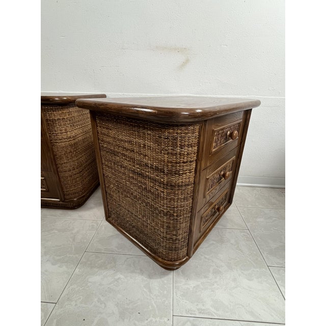 Wood and Rattan Bedside Tables, Italy, 1970s, Set of 2 For Sale - Image 4 of 15