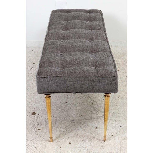 Italian Long Bench, Solid Brass Legs, Chenille Upholstery, 1950s For Sale - Image 4 of 8