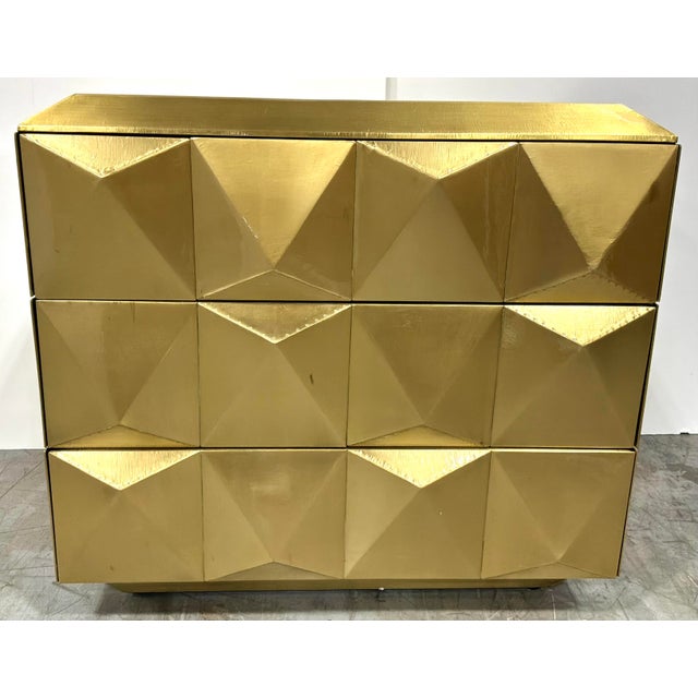 2020s Baker Modern Geometric Brass Foil Facet Chest of Drawers as Is For Sale - Image 5 of 7
