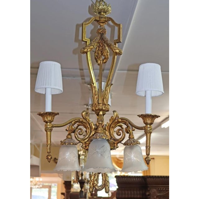 French 1950s Louis XV French Style Gilt Bronze 6 Light Chandelier For Sale - Image 3 of 15