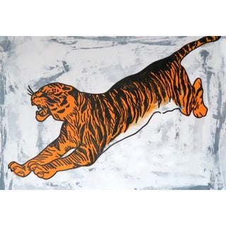 "Tiger Fearless" Contemporary Tiger Portrait Acrylic Painting by Jos De La Paz For Sale