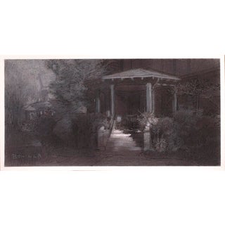 Study for "Last Light on Bidwell" by Raymond Bonilla | Oil on panel depiction of a porch at dusk For Sale